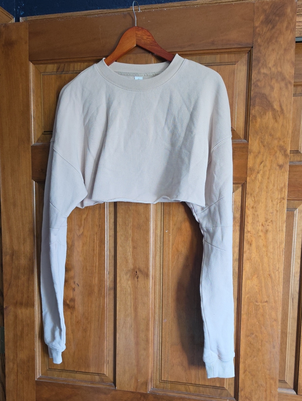 ALO Yoga Cropped Crew Sweatshirt in Light Beige